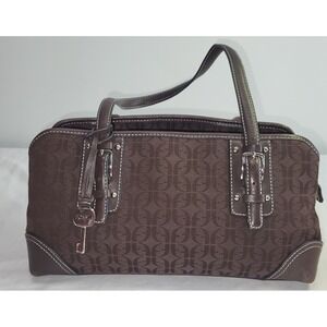 Fossil Brown Signature Monogram Coated Canvas Leather Trim Shoulder Bag Purse